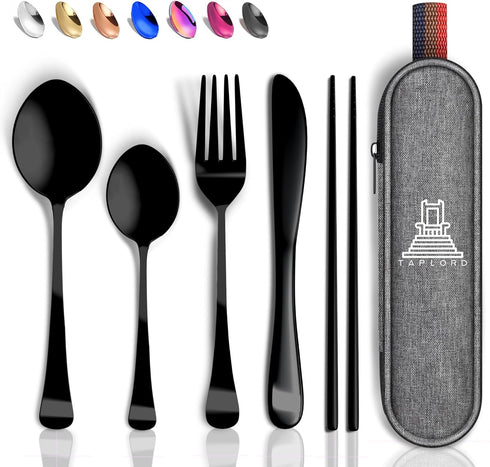 Portable Travel Silverware Set With Case, Includes 5 Pcs of Travel Utensils With Case, Stainless Steel Flatware Set For Camping, Easy to Travel, L...