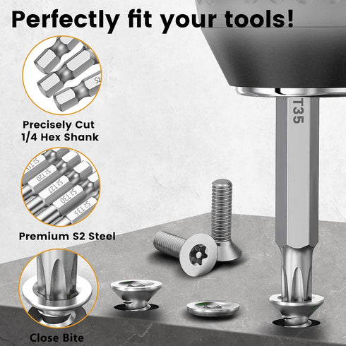MulWark 14PC Security Torx Bit Set 3" Long Tamper Proof Star Screwdriver Bit Set 1/4" Hex Shank S2 Steel T4 - T40 Magnetic Impact Driver Drill Bit...