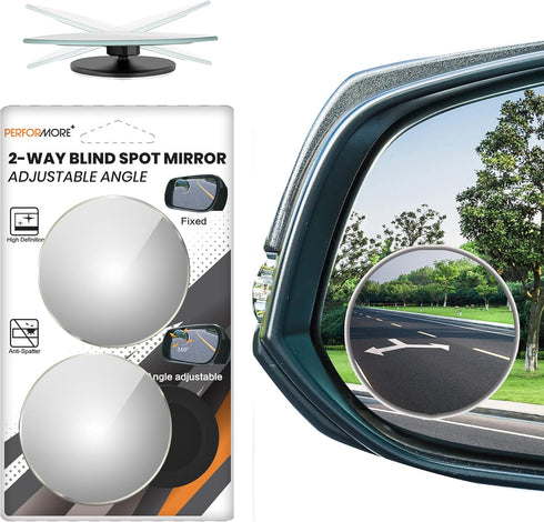 Performore 2 Pack of Blind Spot Car Mirrors, 2 Inch Round Adjustable HD Glass Convex Rear View Wide Angle Side Mirror Blindspot with Self Adhesive...