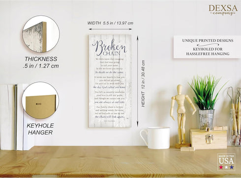 DEXSA Broken Chain Wood Plaque - Made in the USA - 5.5"x12" - Classy Frame Wall Hanging Decoration | We little knew that morning that God was goin...