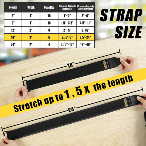 LuBanSir Cinch Straps - 2" x 18" (6 Pack) Elastic Hook and Loop Storage Straps with Buckle for Bicycle, Truck, Boat and More for Extension Cords, ...
