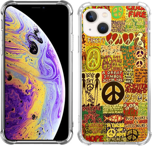 Aesthetic Vintage Hippie Peace Case Compatible with iPhone 15, Psychedelic Trippy Case for iPhone 15, Unique Trendy Design TPU Bumper Cover Case...