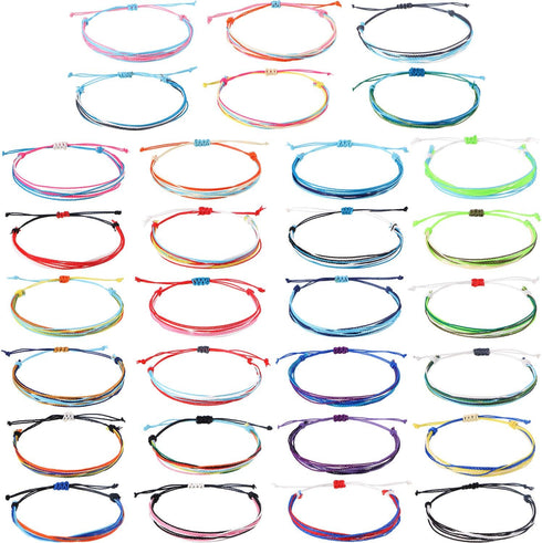 Hicarer 30 Pieces Adjustable Woven Anklets Bracelets Bohemian Braided Rope Bracelets Waterproof Wax Coated Anklets for Women...