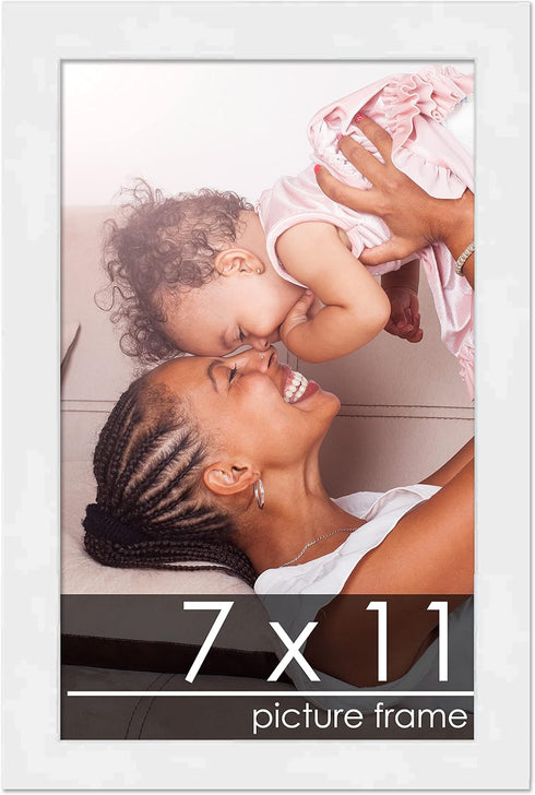 Poster Palooza 7x11 Frame White Solid Pine Wood Picture Frame | UV Acrylic, Foam Board Backing & Hanging Hardware...