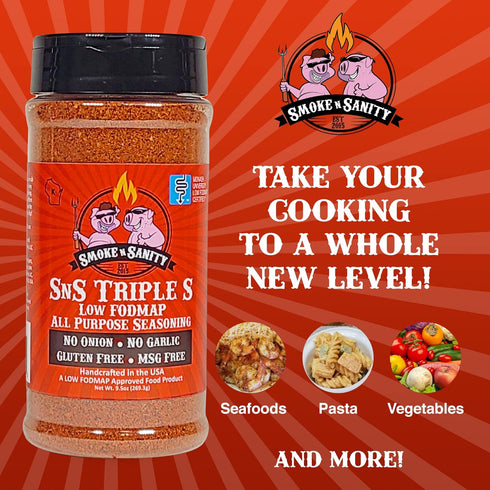 Smoke n Sanity SnS Triple S Certified Low FODMAP All Purpose Seasoning - Low FODMAP Foods - Contains No Garlic, No Onion - Gluten Free and Dairy F...