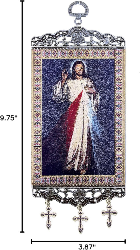 Religious Gifts The Divine Mercy Tapestry Icon Room Wall Door Decoration with Crosses 9 3/4 Inch...