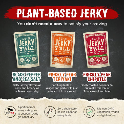 It's Jerky Y'all Vegan Jerky TERIYAKI - Beyond Tender and Tasty Meatless Vegan Snacks - High Protein, Low Carb, Non-GMO, Gluten-Free, Vegetarian, ...