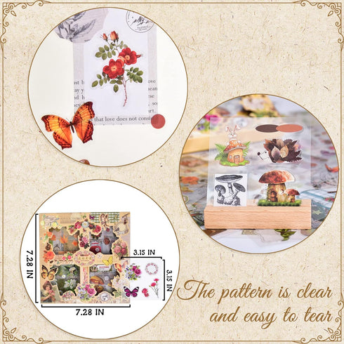 510PCS Plants Floral Scrapbook Stickers Kit Vintage Flowers Butterfly Mushroom Fall Maple Leaves Transparent Waterproof Stickers Set for Scrapbook...