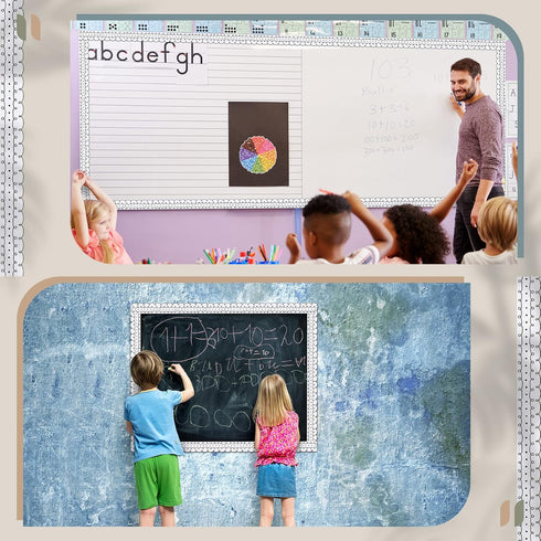 88 Pcs Bulletin Board Borders 101 Ft Black and White Dots Classroom Borders for Bulletin Board Squiggles and Dots Border Trim with 15 Sheet Glue P...