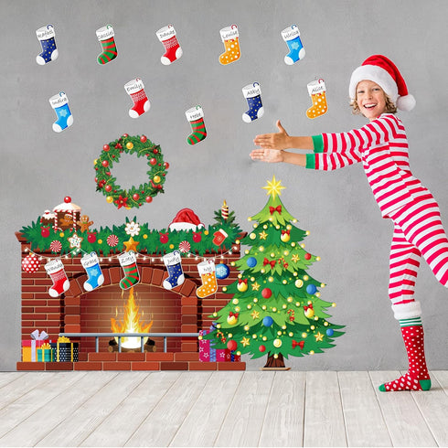 Christmas Bulletin Board Set Christmas Tree Fireplace Bulletin Board Decorations XMAS Holiday Board Classroom Decoration Cutouts for Calendars Bul...