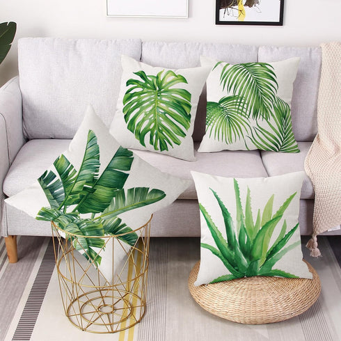 Outdoor Throw Pillow Covers 18x18 Set of 4 Waterproof Summer Tropical Leaves Pillow Covers Palm Monstera Leaf Decorative Cushion Case for Patio Fu...
