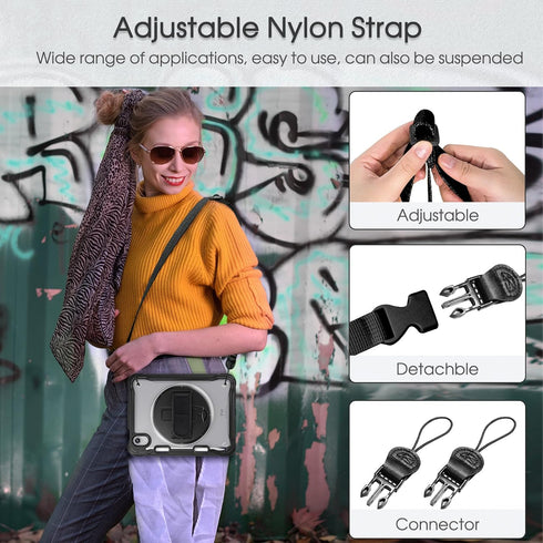 BRAECNstock iPad Mini 6 Case 8.3 inch 2021 with Screen Protector,Pencil Holder/360 Rotate Stand/Shoulder Strap,Shockproof Cover for Kids iPad Mini...
