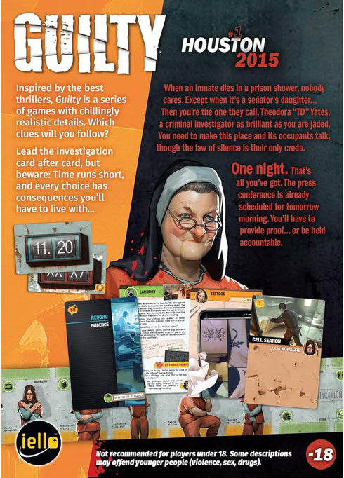 IELLO: Guilty: Houston 2015 - Cooperative Board Game, Deduction, Murder Investigation at County Prison, Ages 18+, 1-99 Players, 180-240 Min...