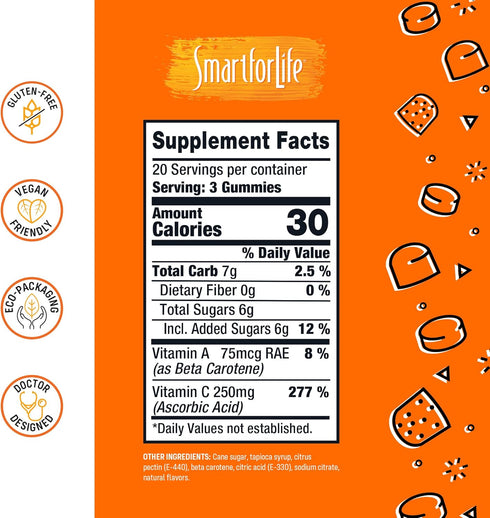 Smart for Life Vitamin C Gummies - Plant Based Vegan Vitamin C Gummies Natural Orange Flavor - Immune Support Gummies for Adults and Kids - Non-GM...