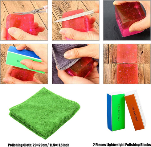 Woohome 17 PCS Resin Casting Tools Set, 3 Style File, Sand Papers, Polishing Blocks, Polishing Cloth, Scissors, Brushes for Jewelry Making Supplie...