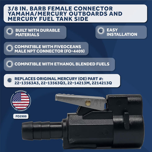 Five Oceans 3/8-Inch Barb Female Fuel Line Quick Connector for Yamaha/Mercury Outboard Connections and Mercury Fuel Tank Side, Replaces Part 22-13...