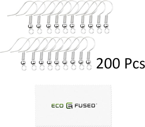 Eco-Fused 18mm Earring Hooks - 200 pcs - Coil and Ball Style Nickel-Free Ear Wires - Silver-Plated Steel- Great for DIY Earrings (18mm Earring Hoo...