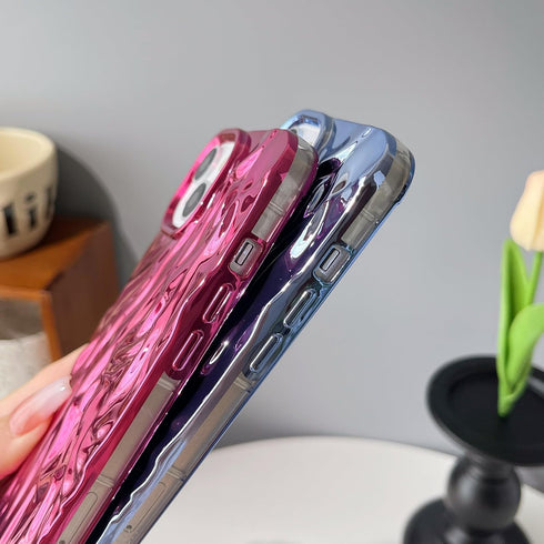 Caseative Pleated Water Ripple Chrome Plating Electroplated Wave Pattern Soft Compatible with iPhone Case (Gold,iPhone 13)...
