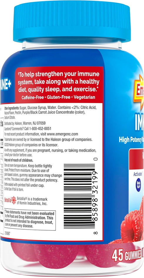 Emergen-C Immune+ Immune Gummies, Vitamin D Plus 750 mg Vitamin C, Immune Support Dietary Supplement, Caffeine Free, Gluten Free, Raspberry Flavor...