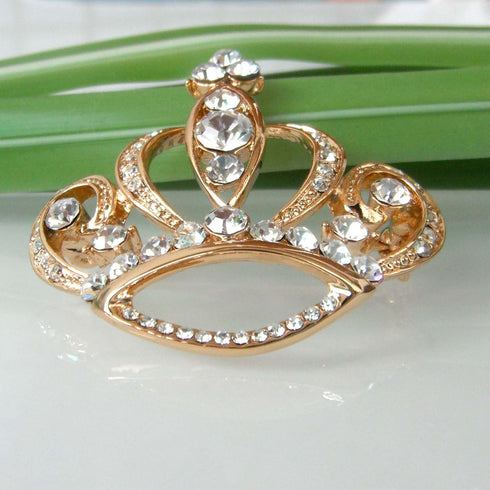 Navachi 18k Gold Plated Multicolor Crystal Royal Crown Brooch Pins...