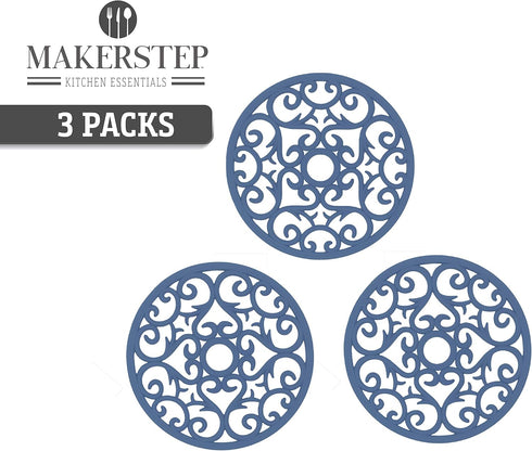 Makerstep Silicone Trivet Mat 3 Set in Heart Design Trivets. Hot Pan Holder Hot Pads for Countertop & Table. Non Slip, Serving Dishes Plates. Dish...