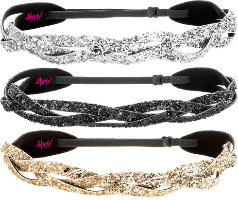 Hipsy Women's Adjustable Cute Fashion Bling Glitter Headband Braid Hairband Multi Pack (3pk Gold/Black/Silver Braided Bling Glitter)...
