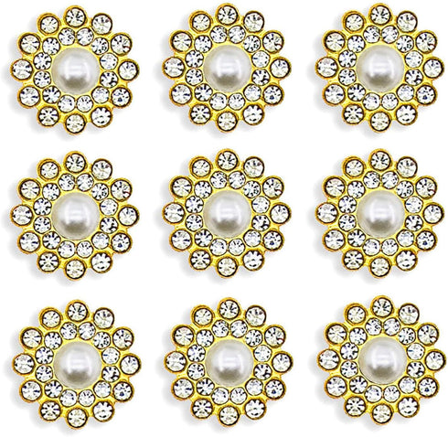 50 pcs Pearl Rhinestone Crystal Embellishments Decoration Brooch Flatback DIY Craft for Flower Bow Headband Dress Accessory 14mm (Gold)...