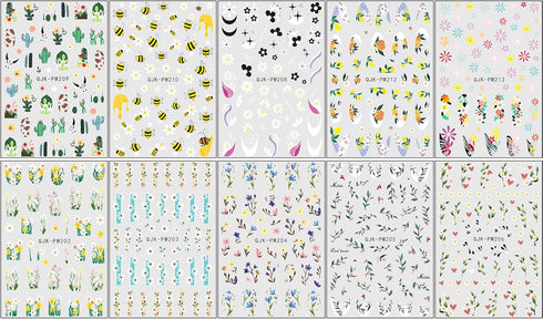 JMEOWIO 10 Sheets Flower French Tip Nail Art Stickers Decals Self-Adhesive Pegatinas Uñas Spring Summer Floral Line Nail Supplies Nail Art Design ...