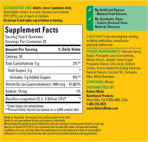 Nature Made Digestive Probiotics and Energy B12 Gummies, Probiotics for Women and Men, 50 Probiotic Gummies, 25 Day Supply...