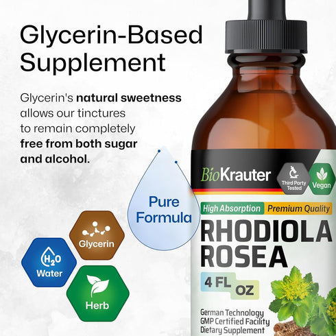 Rhodiola Rosea Supplement Liquid - Organic Rhodiola Rosea Extract - Vegan Adaptogenic Drops for Mood & Brain Support - Alcohol & Sugar Free Rhodio...