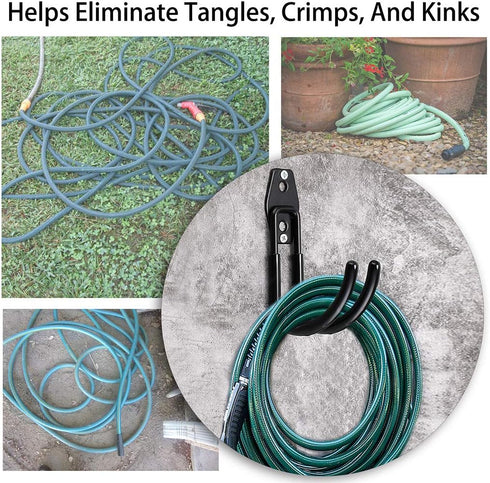 JUXYES Pack of 2 Wall Mounted Garden Hose Holder, Heavy Duty Water Hose Storage Organizer Pipe Reel Holder Hanger, Car Hose and Cord Hanger Bracke...