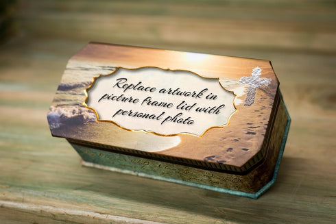 Cottage Garden I Can Do All This Through Him Who Gives Me Strength Footprints in The Sand Design Jewelry Music Box - Plays Song Amazing Grace...