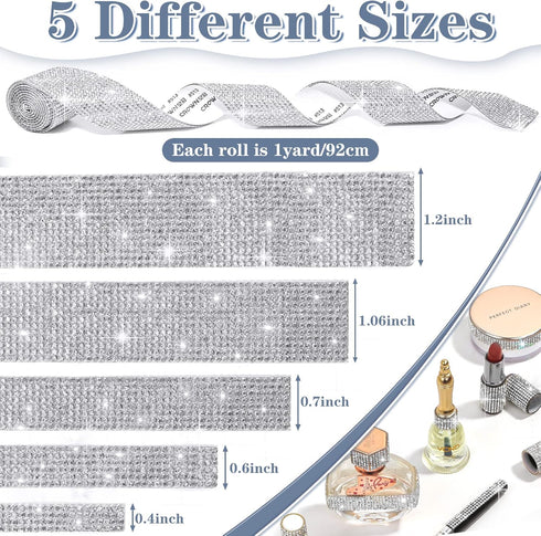 Cludoo 10 Rolls Rhinestone Ribbons,10 Yard Silver Self Adhesive Rhinestone Strips, Bling Diamond Rhinestone Ribbon Roll Tape Wrap, Rhinestones Sti...