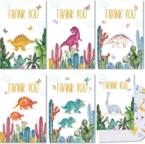 72 Pcs Dinosaur Thank You Cards Includes 36 Pieces Dinosaur Envelopes and 36 Pieces Cactus Dino Thank You Cards 4.7 x 6.2 Inches Watercolor Dino B...