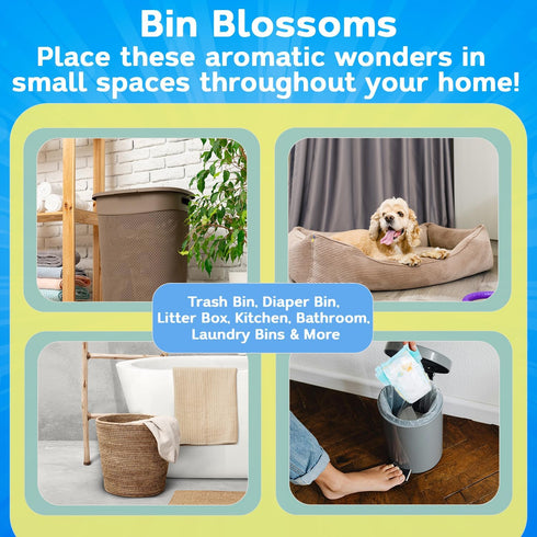 Bin Blossoms: 4-Pack Citrus Fresh Peel & Stick Air Freshener, Trash Can Odor/Smell Neutralizer, Diaper Pail Odor Control, Garbage Bin & Trash Deod...