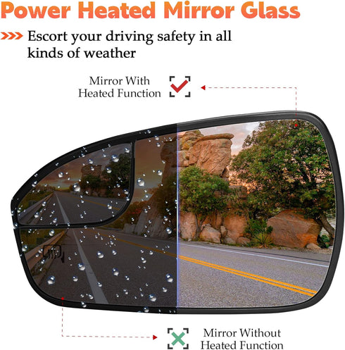 Driver/Left Side Power Heated Mirror Glass Fits for Ford Fusion 2013 2014 2015 2016 2017 2018 2019 2020 Replacement for DS7Z17K707F DS7Z-17K707-F...