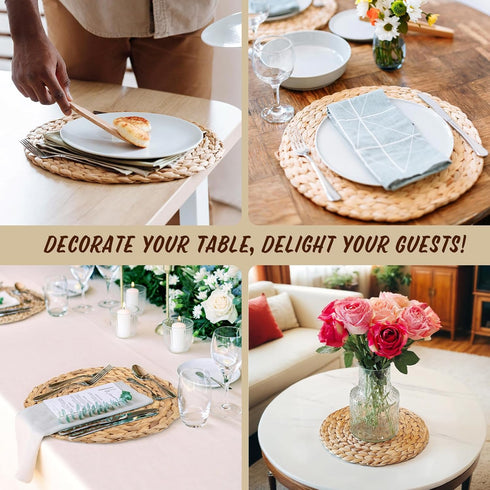 kilofly Natural Water Hyacinth Weave Placemat Round Braided Rattan Tablemats 11.8 inch x 2pc...