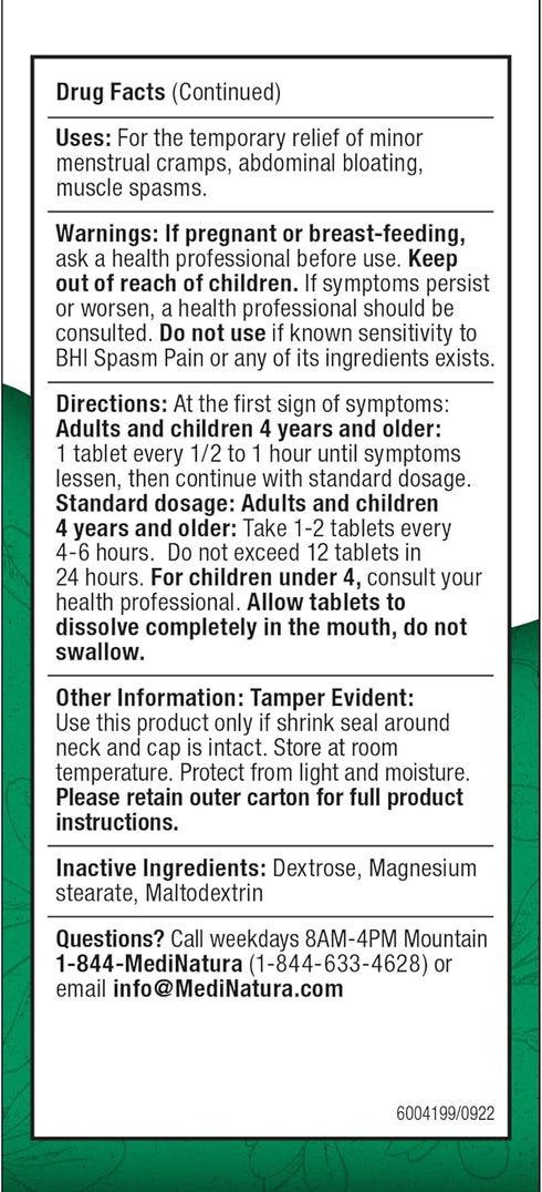 BHI Spasm Natural Relaxer Relief for Menstrual Cramps, Bloating, Aches & Muscle Spasms 5 Active Homeopathic Ingredients Naturally Soothe Whole Bod...