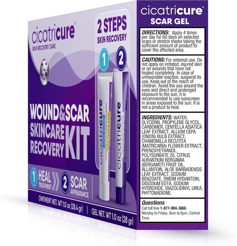 Cicatricure Skin Recovery Kit: Advanced Scar Gel & Open Wound Care Antibiotic Ointment, Reduces Stretch Marks, Surgical & Acne Scars, Treats Cuts ...