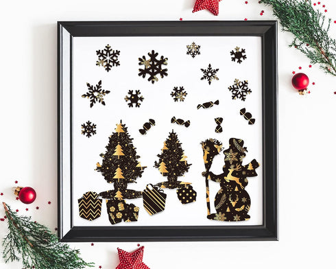 Whaline 60 Sheet Christmas Pattern Paper A5 Size 12 Designs Snowflake Reindeer Christmas Tree Glossy Pattern Paper Black Gold Decorative Craft Pap...