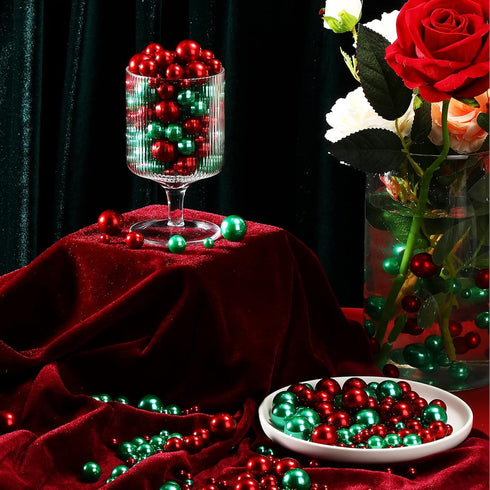 150 Pieces Vase Filler Faux Pearls Vase Makeup Beads No Hole Gloss Bead Mixed Sizes Round Pearl for Home Party Wedding Decor, 8/14/20 mm(Red)...
