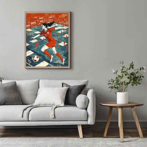 Posterizer 1 pcs-retro inspired soccer-football player woman-red and blue art-Sports & Hobby Art Gifts for sports fans Decor for Home & Office- un...