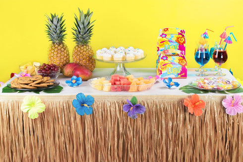 Luau Grass Table Skirt Natural Hawaiian Table Skirt Tropical Party Decorations 9 Feet x 29.5 Inch (Brown)...