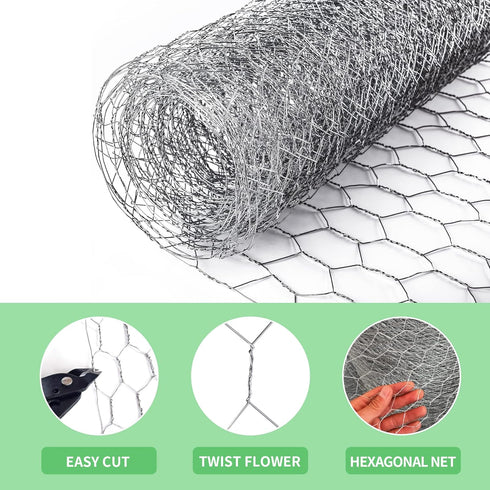 Chicken Wire 13.7 in x 236 in Poultry Wire Netting Hexagonal Galvanized Mesh Garden Fence Barrier for Craft Projects, Pet Rabbit Chicken Fencing...