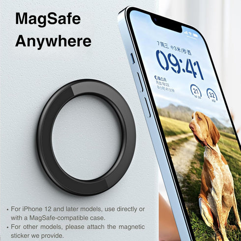 Mag-Safe Ring Holder, Magnet Hands-Free Mirror Shower Wall Mount Magnetic Sticker Car Accessories Phone Stand for Bathroom Wall Fit iPhone15 14 13...