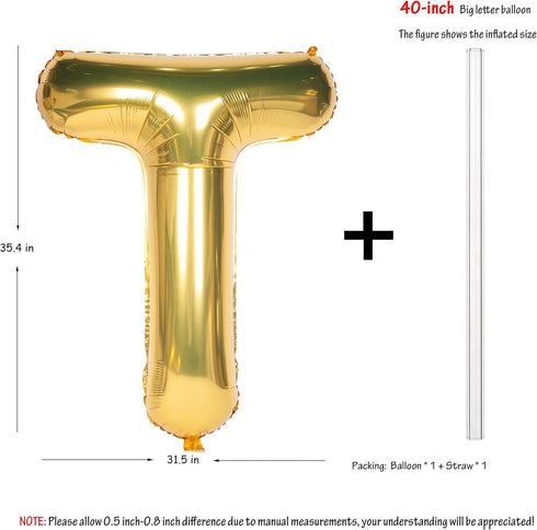 Letter Balloons 40 Inch Giant Jumbo Helium Foil Mylar for Party Decorations Gold T...