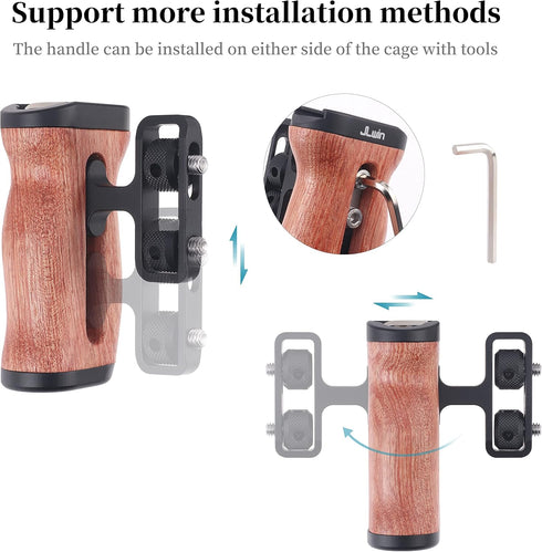 Fotga Wooden Side Handle Grip with 1/4"-20 Mount Holes Cold Shoe for DSLR Mirrorless Video Camera Cage Microphone Built-in Wrench,Adjustable Up an...