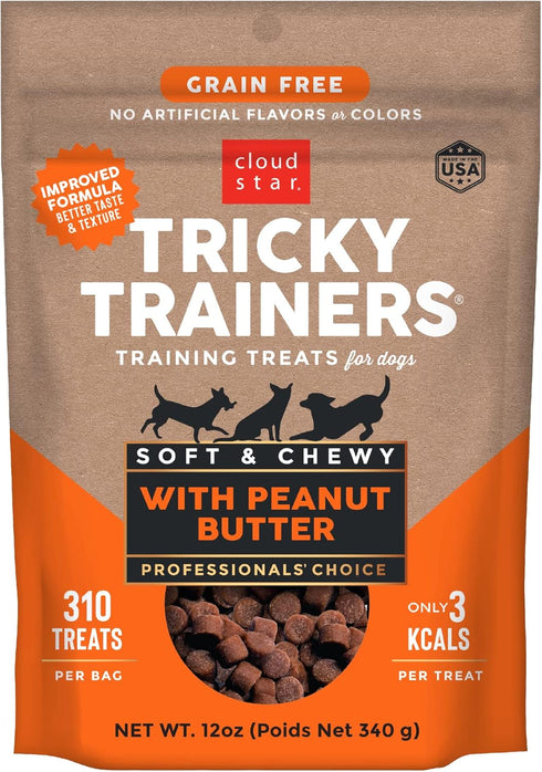 Cloud Star Tricky Trainers Chewy Grain Free Training Treats for Dogs, Made in the USA, Peanut Butter 12 oz....