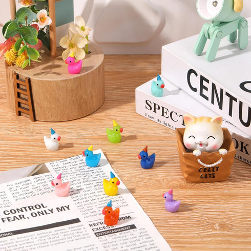 100 Pack Mini Resin Ducks, Multicolor Mini Ducks Wearing Party Hat, Tiny Duck Miniature Duck Figures Tiny Home Ornament for Micro Landscape Dollho...