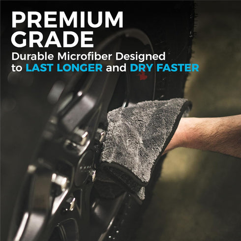 The Rag Company Gauntlet Car Drying Towel - 70/30 Korean Microfiber, Dries Faster Without Scratching, 900gsm, 12x12 inches, Ice Grey/Grey, 3 Pack...